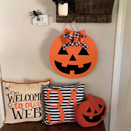Uglysweatershops Halloween 2-Pack Wooden Pumpkin Wreath Door Decoration