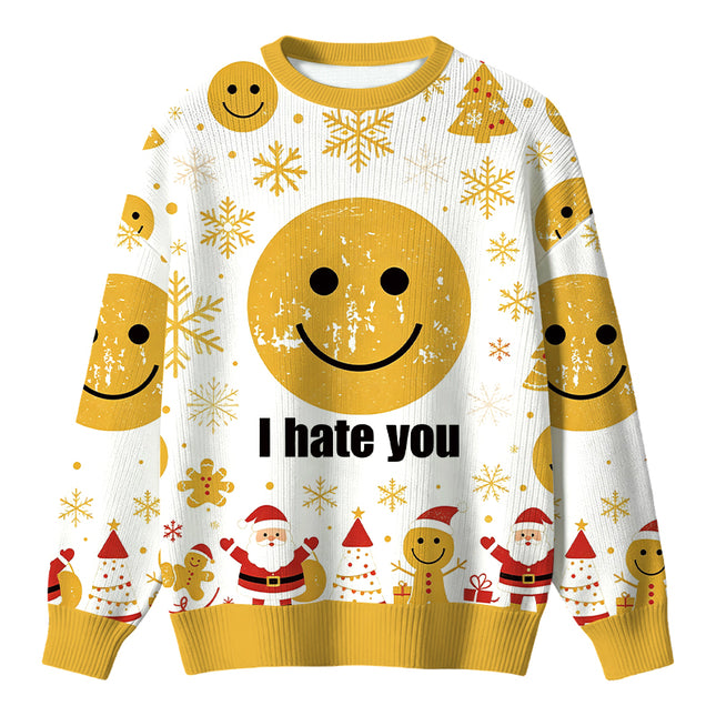 Uglysweatershops I Hate You Smiley Face Christmas Ugly Sweater