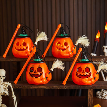 Uglysweatershops Halloween Kid Handheld Broom Magic Pumpkin Lantern
