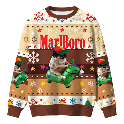 Uglysweatershops Pug Smoking Riding Horse Christmas Ugly Sweater
