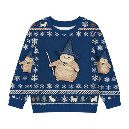 Uglysweatershops Wizard Cat Funny Kids Ugly Sweater