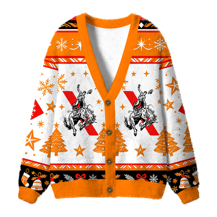 Uglysweatershops Vintage Rodeo Cowboy Ride Fuzzy Ugly Cardigan Sweatshirt
