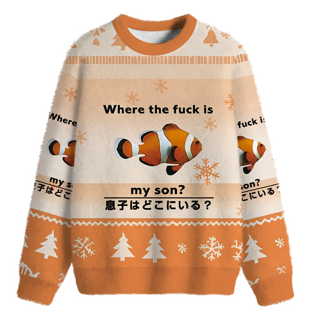 Uglysweatershops Fish Looking For Son Fuzzy Christmas Ugly Sweatshirt
