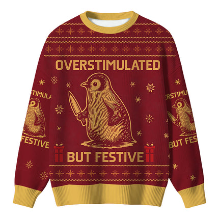 Uglysweatershops Penguin Overstimulated but Festive Christmas Ugly Sweater