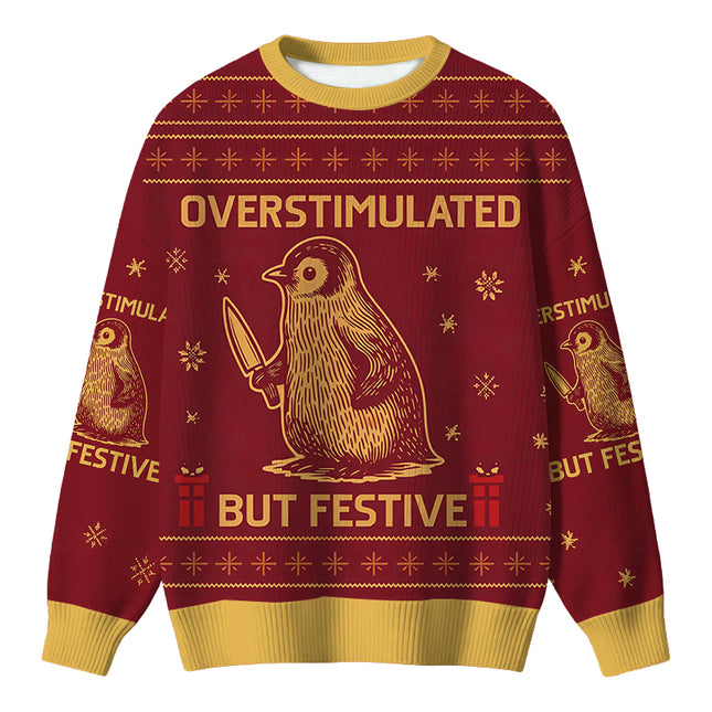Uglysweatershops Penguin Overstimulated but Festive Christmas Ugly Sweater