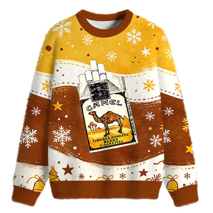 Uglysweatershops Brand Cigarettes Fuzzy Christmas Ugly Sweatshirt
