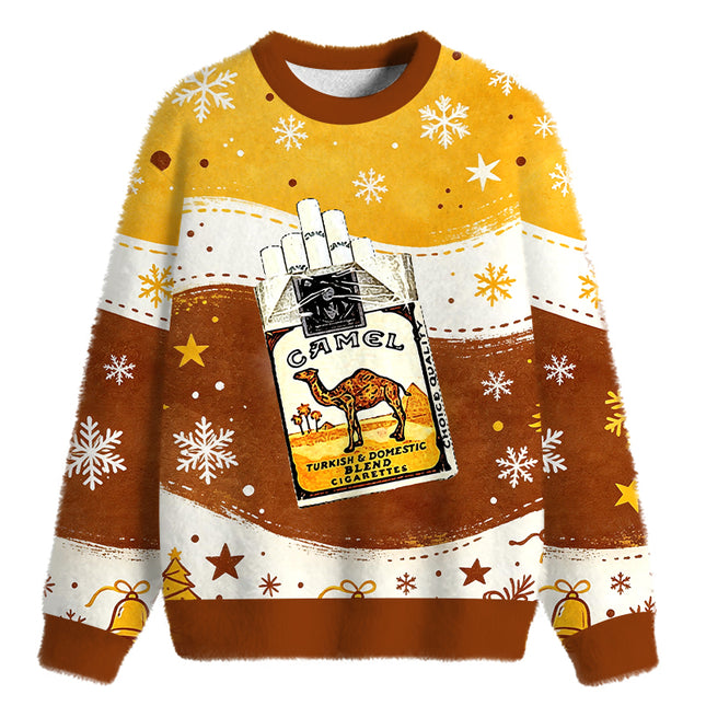 Uglysweatershops Brand Cigarettes Fuzzy Christmas Ugly Sweatshirt