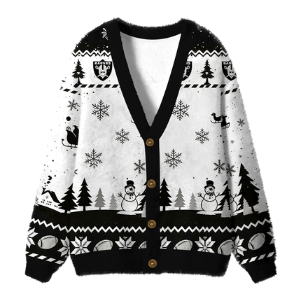 Uglysweatershops Holding Coffee Fuzzy Ugly Cardigan Sweatshirt