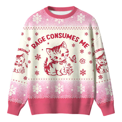 Uglysweatershops Rage Consumes Me Pink Cat Christmas Ugly Sweater