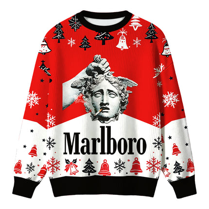 Uglysweatershops Holding Head of Medusa Smoking Christmas Ugly Sweater