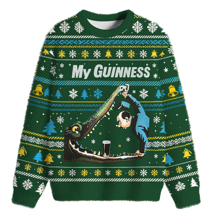 Uglysweatershops Vintage Crocodile Beer Fuzzy Christmas Ugly Sweatshirt