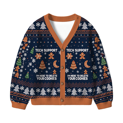 Uglysweatershops Blue Tech Support Computer Programmer Kids Ugly Cardigan Sweater