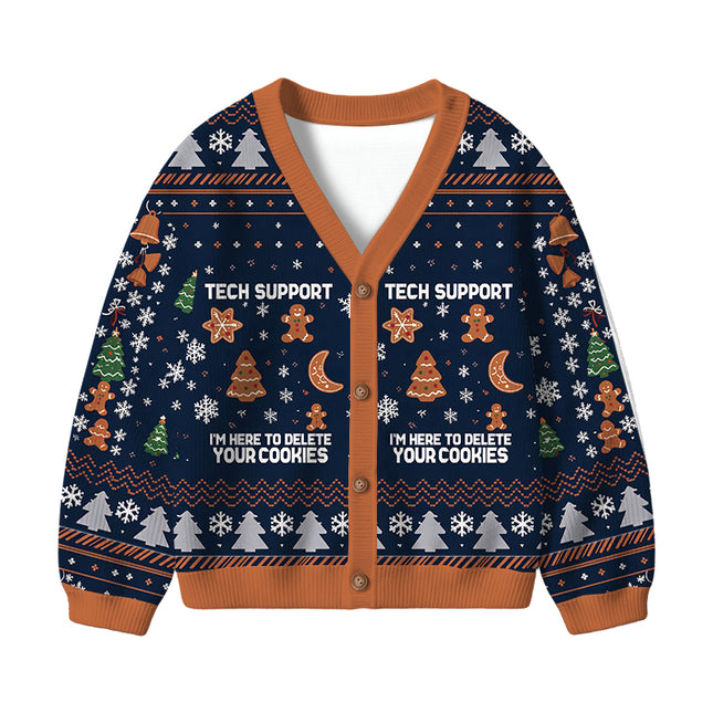 Uglysweatershops Blue Tech Support Computer Programmer Kids Ugly Cardigan Sweater