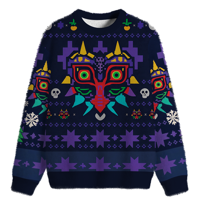 Uglysweatershops Mask Funny Fuzzy Christmas Ugly Sweatshirt