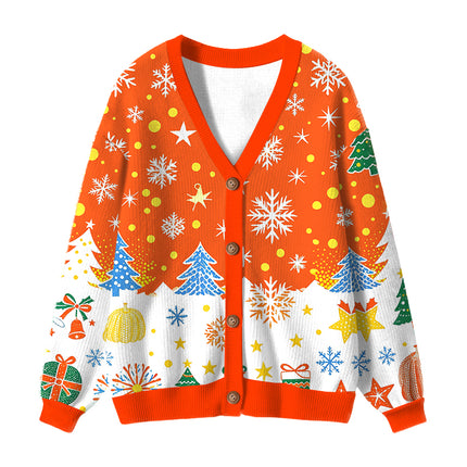 Uglysweatershops Blue Orange Pumpkin Ugly Cardigan Sweater