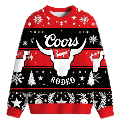 Uglysweatershops West Cow Skull Fuzzy Christmas Ugly Sweatshirt