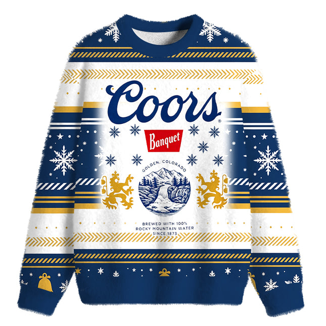 Uglysweatershops Retro Rocky Mountain Beer Fuzzy Christmas Ugly Sweatshirt
