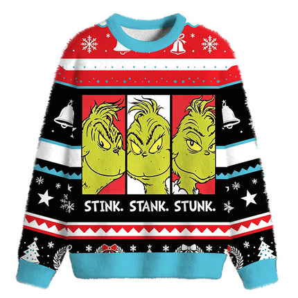 Uglysweatershops Stink Stank Stunk Fuzzy Christmas Ugly Sweatshirt