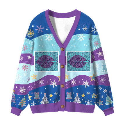 Uglysweatershops Purple Leafe Ugly Cardigan Sweater