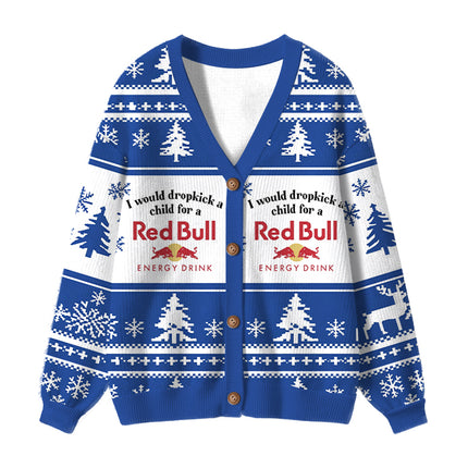 Uglysweatershops I Would Dropkcik A Child Blue Ugly Cardigan Sweater