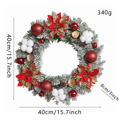 Uglysweatershops Christmas Cotton Ball Red Flower Wreath