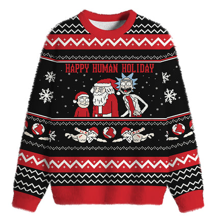 Uglysweatershops Happy Human Holiday Fuzzy Christmas Ugly Sweatshirt