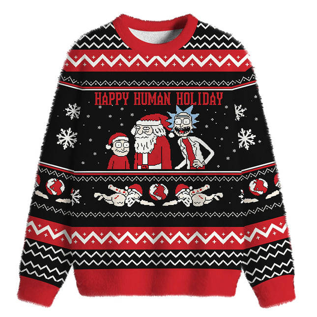 Uglysweatershops Happy Human Holiday Fuzzy Christmas Ugly Sweatshirt