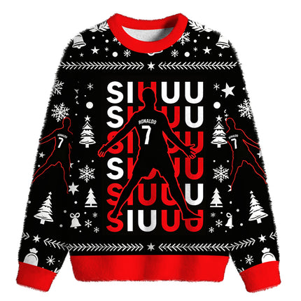 Uglysweatershops CR7 Meme Fuzzy Christmas Ugly Sweatshirt