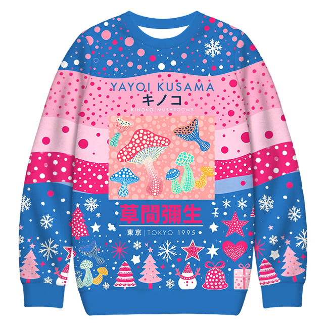 Uglysweatershops Art Pink Mushroom Vintage Christmas Ugly Sweatshirt