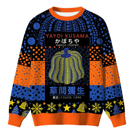 Uglysweatershops Art Navy Yellow Pumpkin Christmas Ugly Sweater