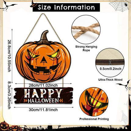 Uglysweatershops Halloween 2-Pack Pumpkin Moon Wooden Decorative Doorplate