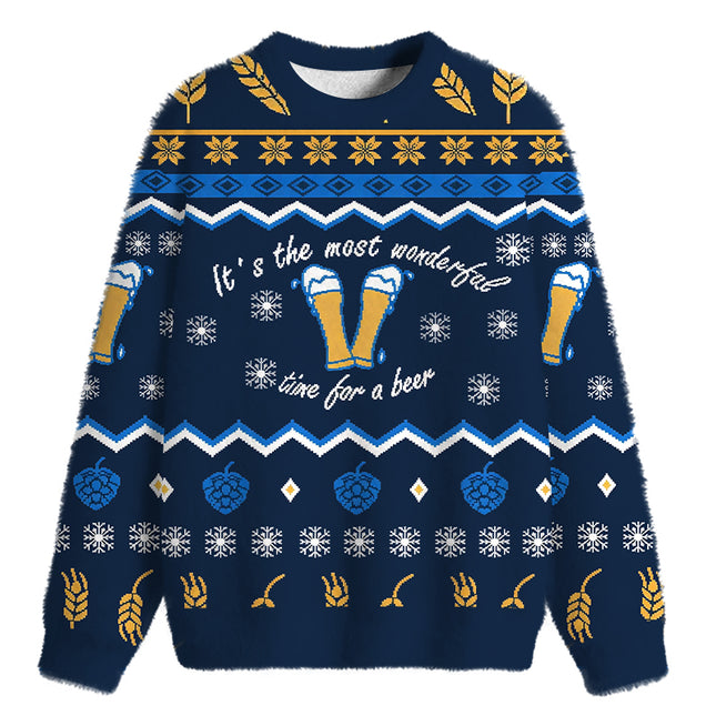 Uglysweatershops It's the Most Wonderful Time Fuzzy Christmas Ugly Sweatshirt