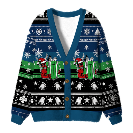 Uglysweatershops Dark Christmas Demon Fuzzy Ugly Cardigan Sweatshirt