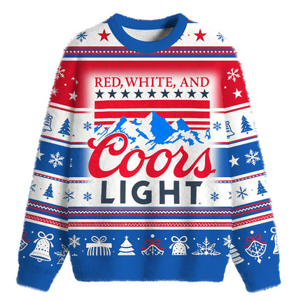 Uglysweatershops Red White Mountain Fuzzy Christmas Ugly Sweatshirt