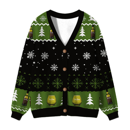 Uglysweatershops Black Beer Ugly Cardigan Sweater