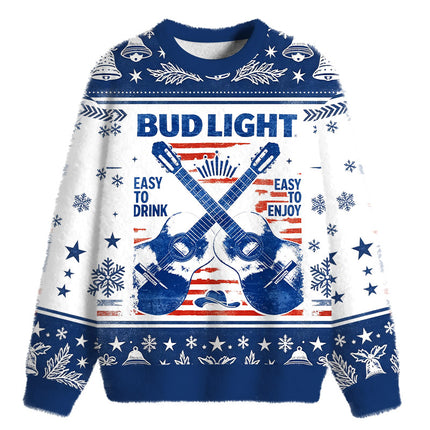 Uglysweatershops Vintage Cross Acoustic Guitar Country Fuzzy Christmas Ugly Sweatshirt