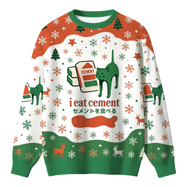 Uglysweatershops Cement Cat Christmas Ugly Sweater