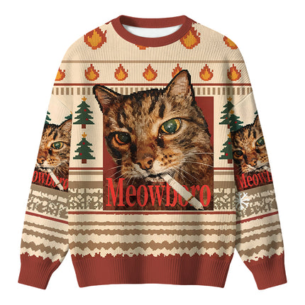 Uglysweatershops Meowlboro Smoking Cat Funny Christmas Ugly Sweater