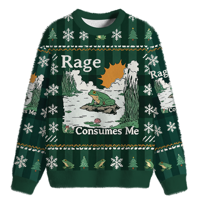 Uglysweatershops Rage Consumes Me Frog Fuzzy Christmas Ugly Sweatshirt