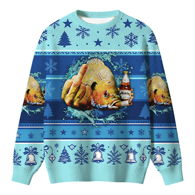Uglysweatershops Vintage Freshwater Fish Christmas Ugly Sweater