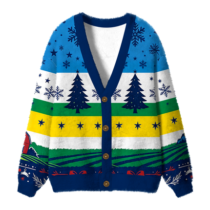 Uglysweatershops For the Farmers Fuzzy Ugly Cardigan Sweatshirt
