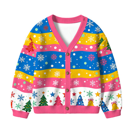 Uglysweatershops Psychedelic Mushrooms Kids Ugly Cardigan Sweater