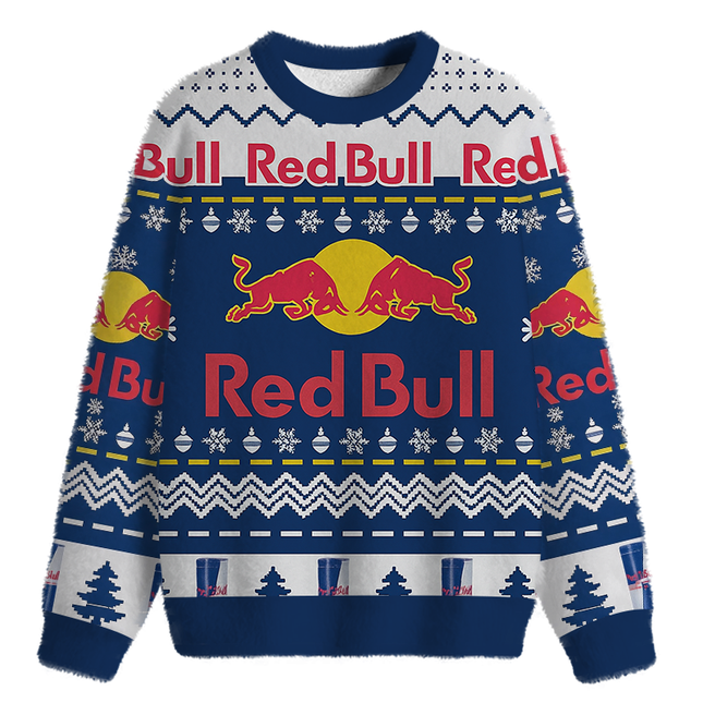 Uglysweatershops Blue Drink Fuzzy Christmas Ugly Sweatshirt