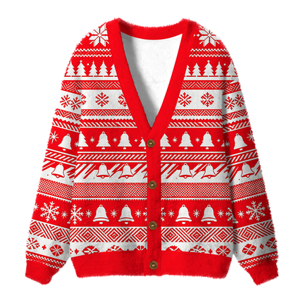 Uglysweatershops Retro Ornate Beer Fuzzy Ugly Cardigan Sweatshirt