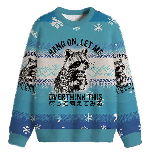 Uglysweatershops Overthink Raccoon Fuzzy Christmas Ugly Sweatshirt
