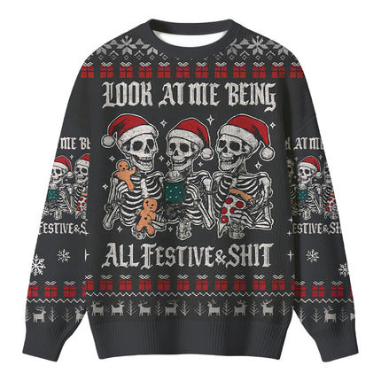 Uglysweatershops Look at Me Being Festive Skeleton Christmas Ugly Sweater
