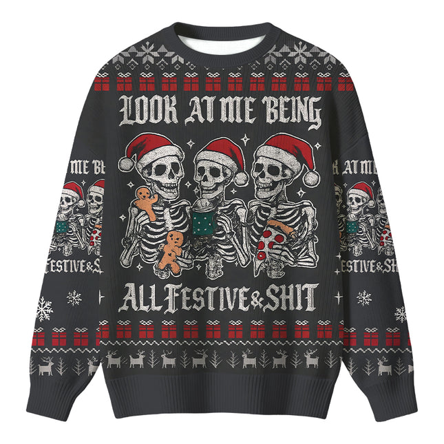 Uglysweatershops Look at Me Being Festive Skeleton Christmas Ugly Sweater