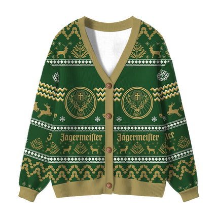 Uglysweatershops Green Deer Ugly Cardigan Sweater