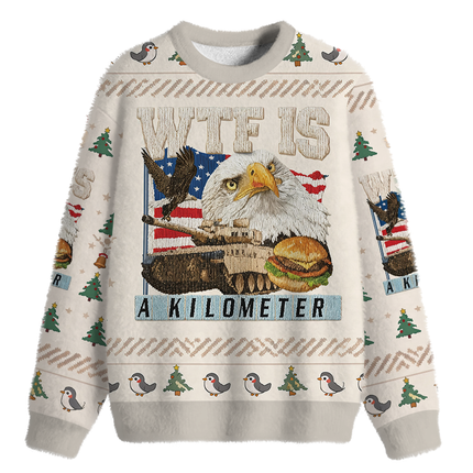 Uglysweatershops WTF Is A Kilometer Meme Fuzzy Christmas Ugly Sweatshirt