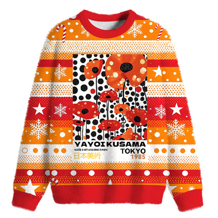 Uglysweatershops Art Flower Vintage Fuzzy Christmas Ugly Sweatshirt